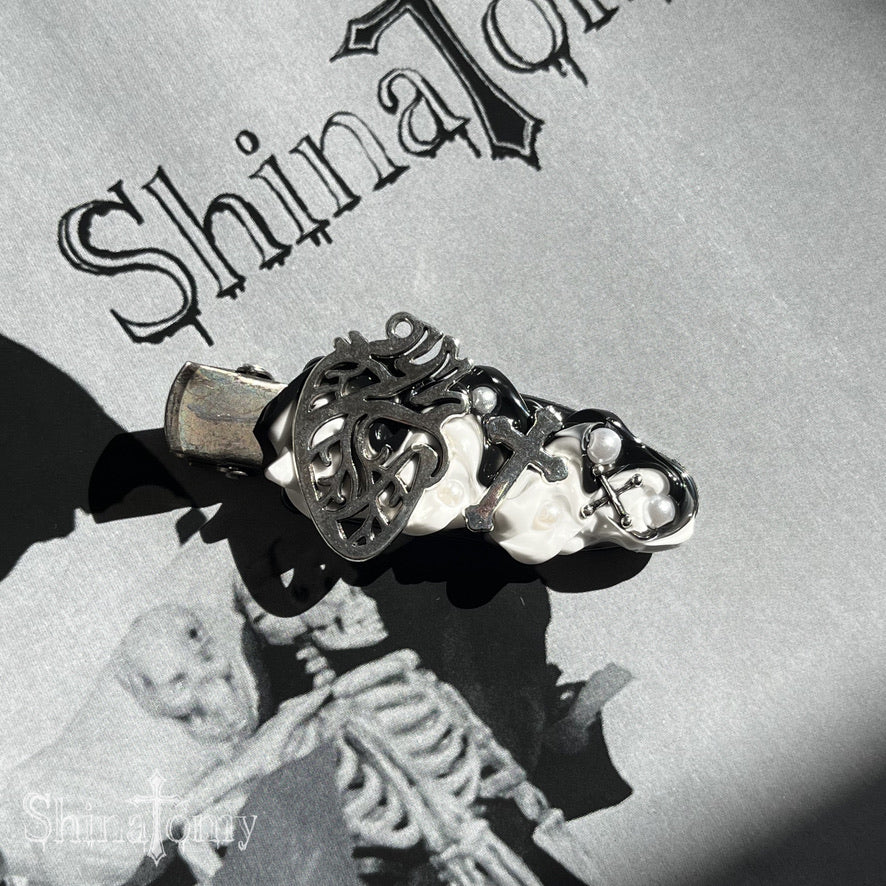 ヘアクリップ black × white