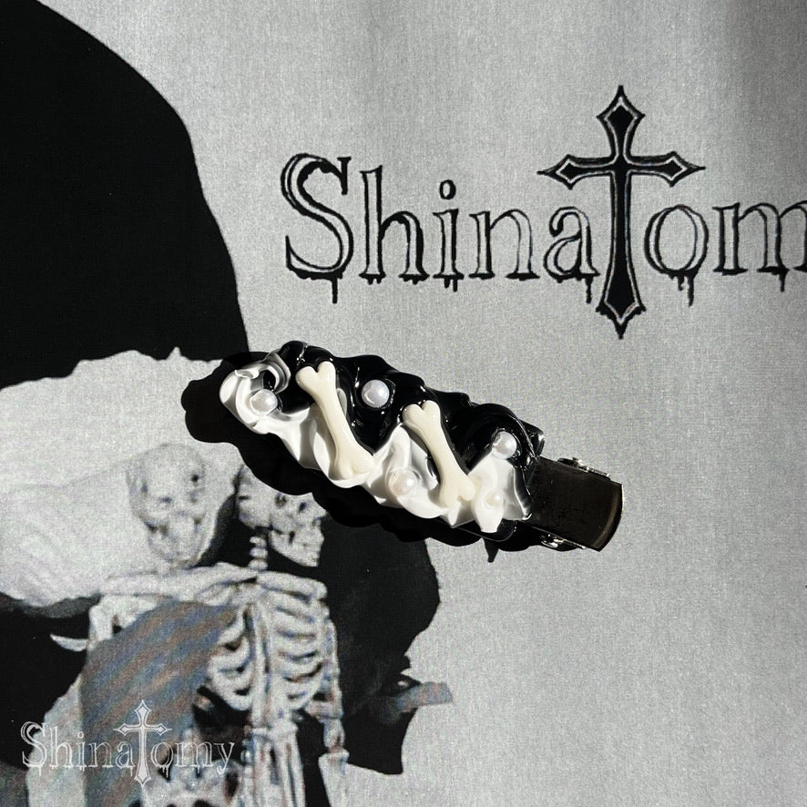 ヘアクリップ black × white